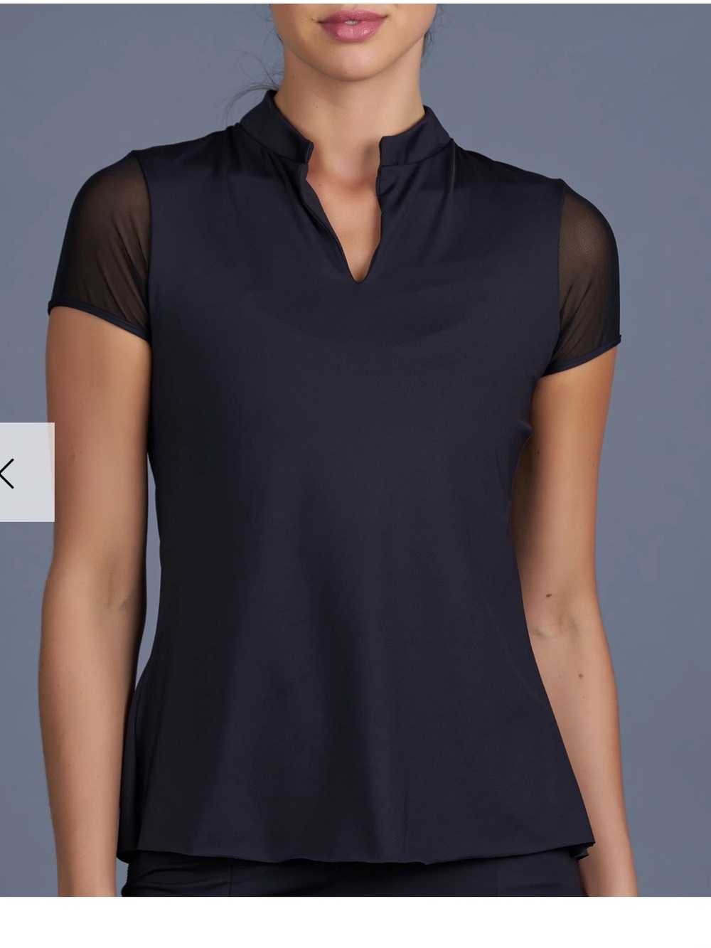 Denise Cronwall Black Cap Sheer Sleeve Golf Athletic Top Preppy Country Club